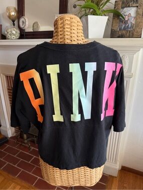 Victorias Secret PINK Ombre rainbow varsity letter crop tee M
